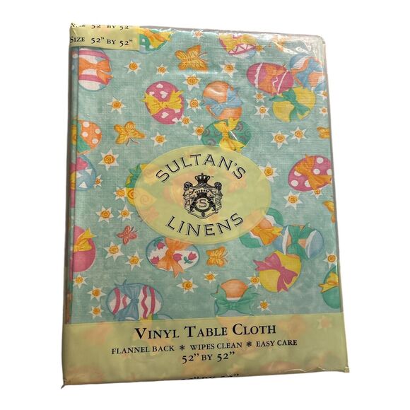 Vintage Sultan’s Linens Easter Egg Vinyl Square Tablecloth 52” X 52” *New - Picture 1 of 2